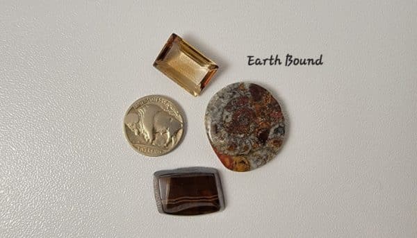 Goethite fossil, ammonite fossil cabochons, topaz faceted stone